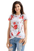 Sexy Reddish Floral Short Sleeve Knot Top